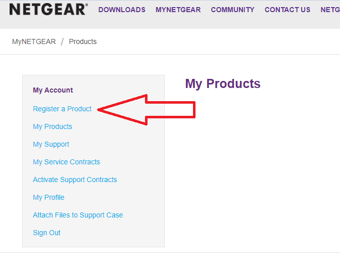 select register NETGEAR product